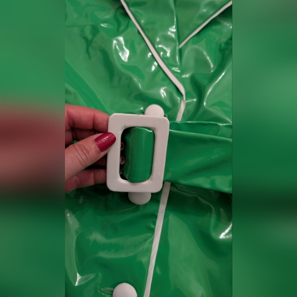 Frances Valentine Morton Rain Coat Vegan Leather Green Oyster - Picture 11 of 16